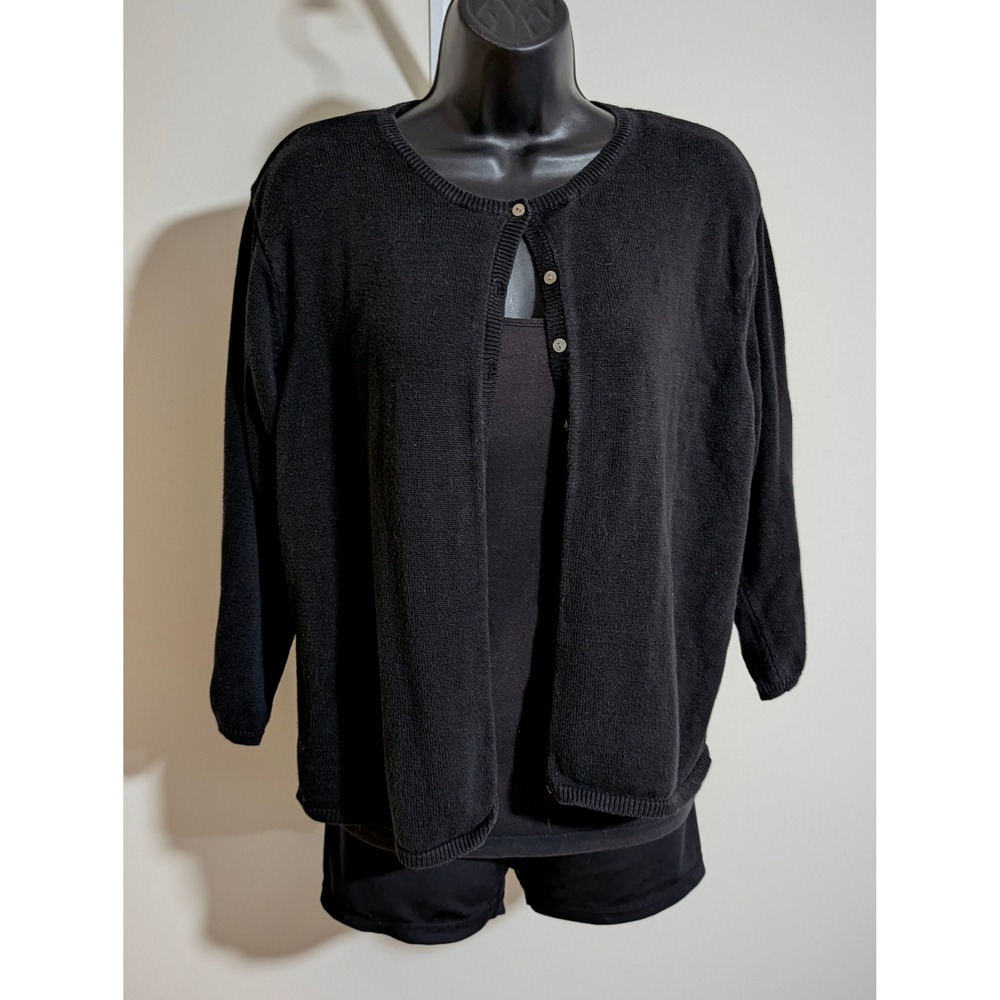 Talbots Black Cardigan Sweater Womens 3/4 Sleeve Button Up Knit Top Large